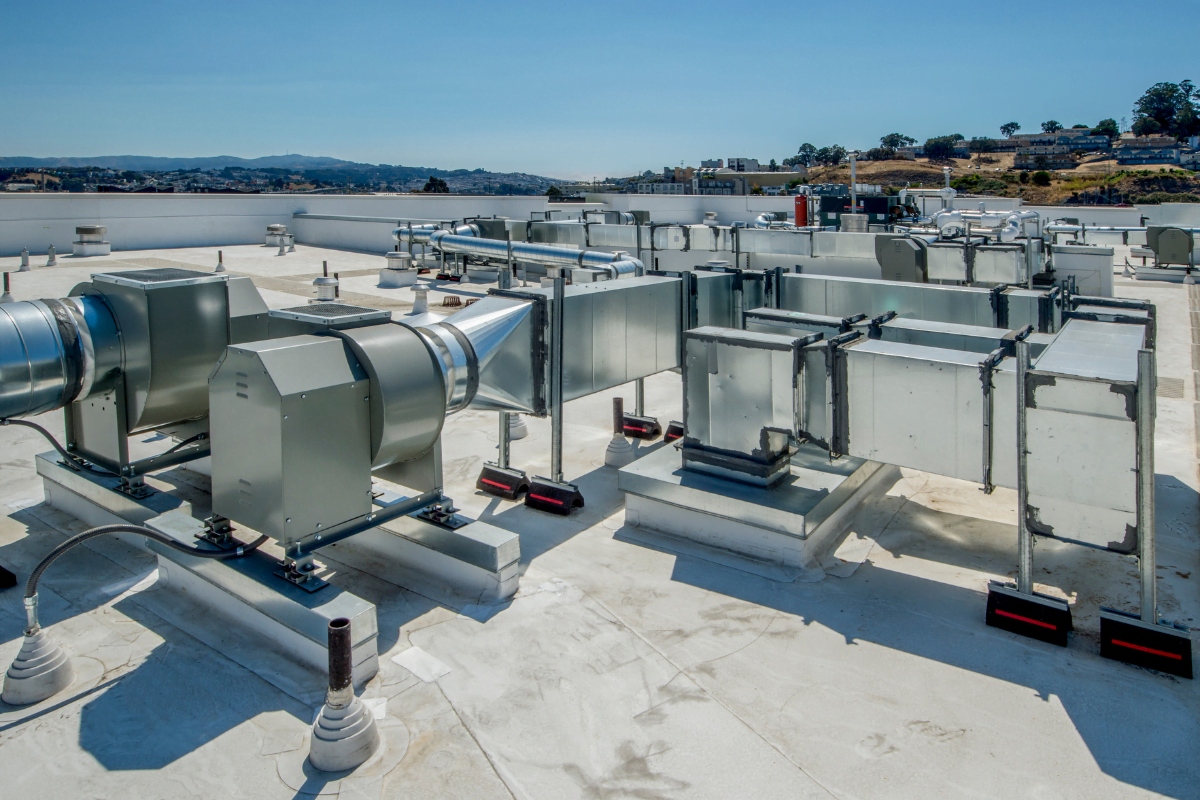 An HVAC system at the roof top of an industrial property.