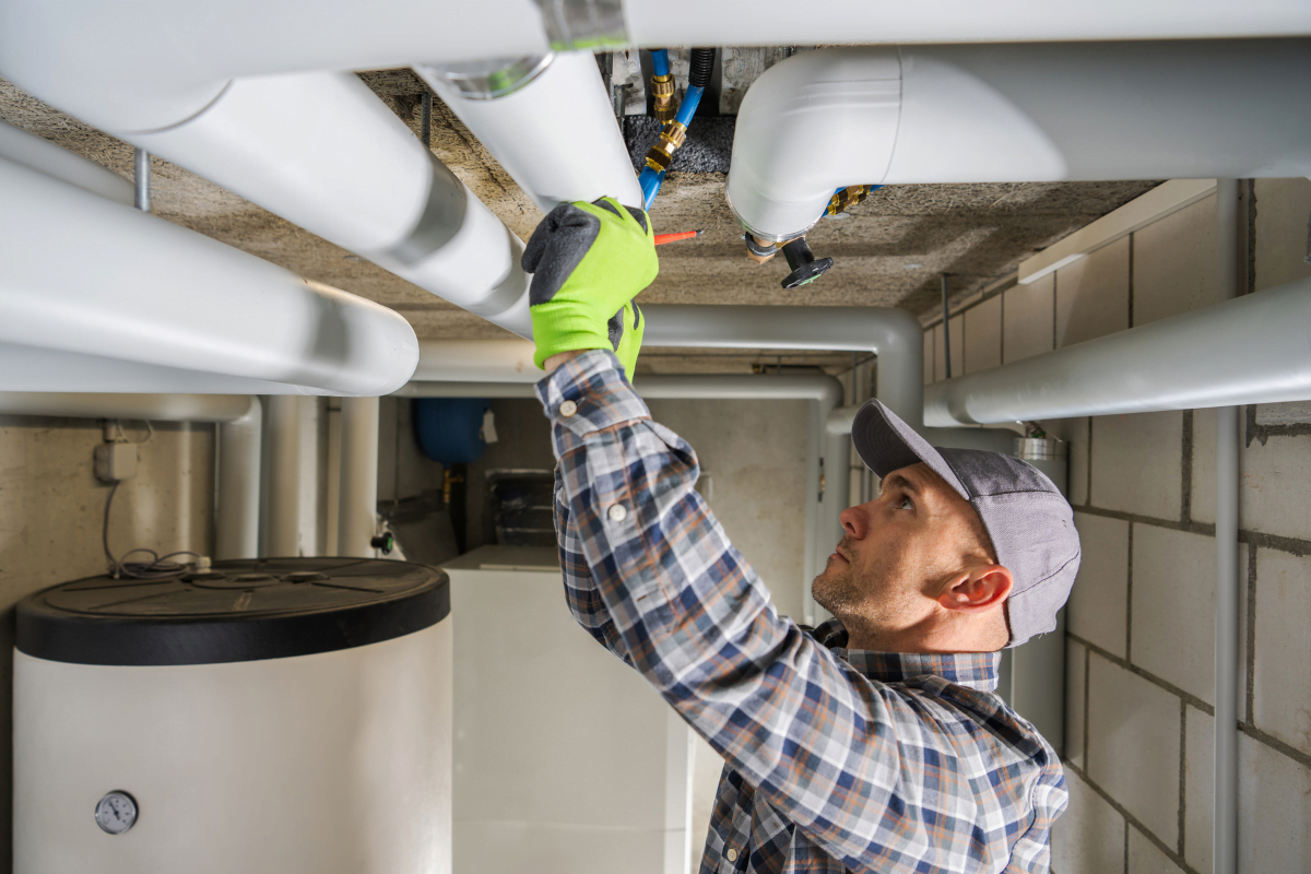 A technician of Marietta HVAC Company doing HVAC services.