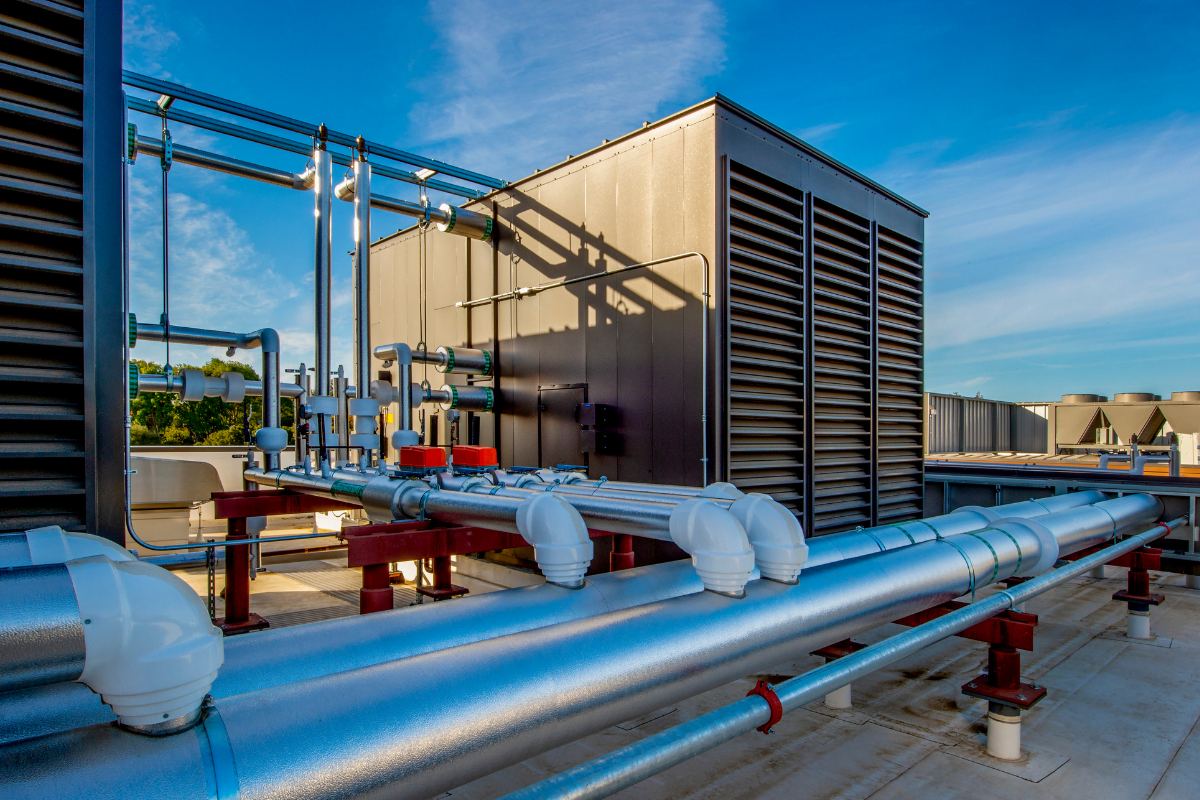 An HVAC system of an industrial space.