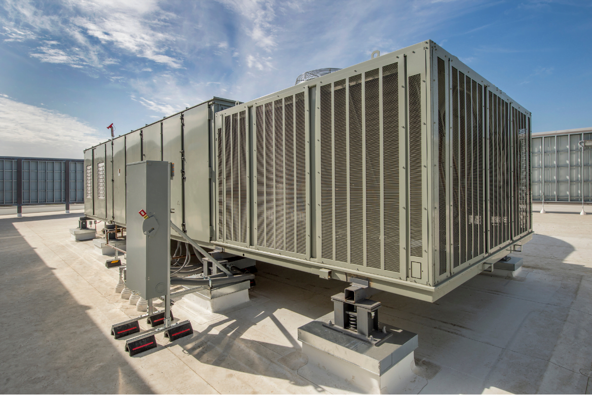 An HVAC system on the roof deck.