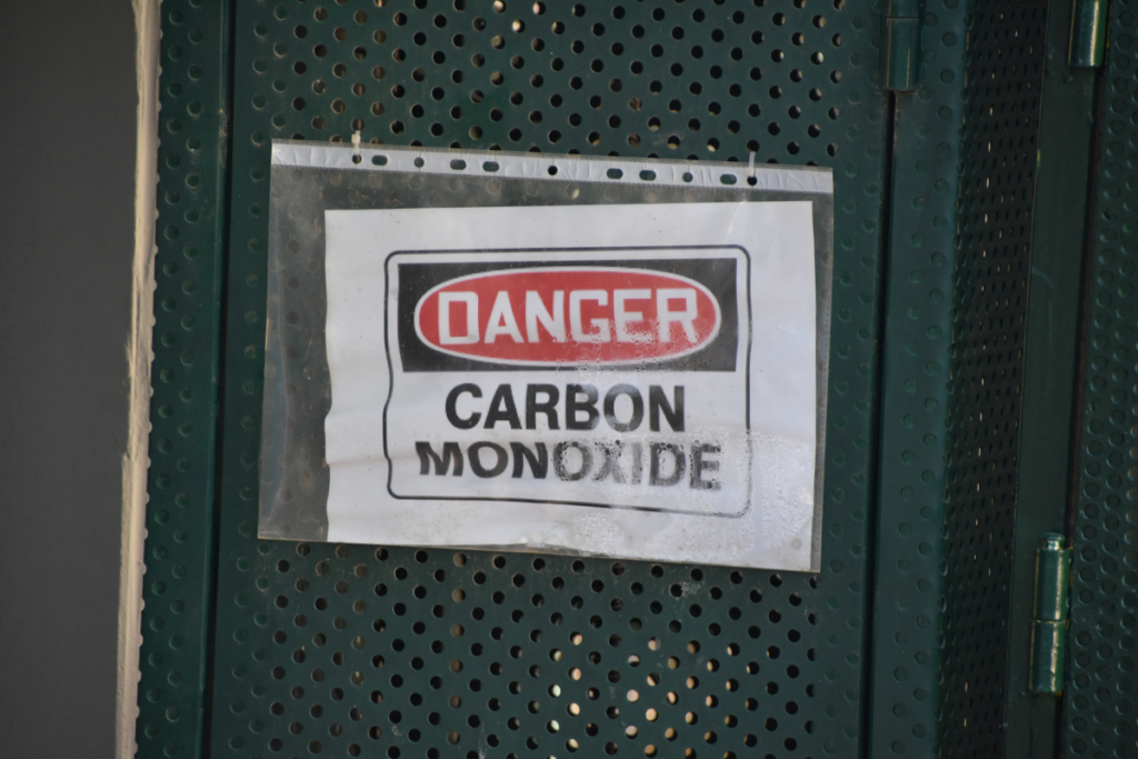 A sign that says "Danger: Carbon Monoxide."