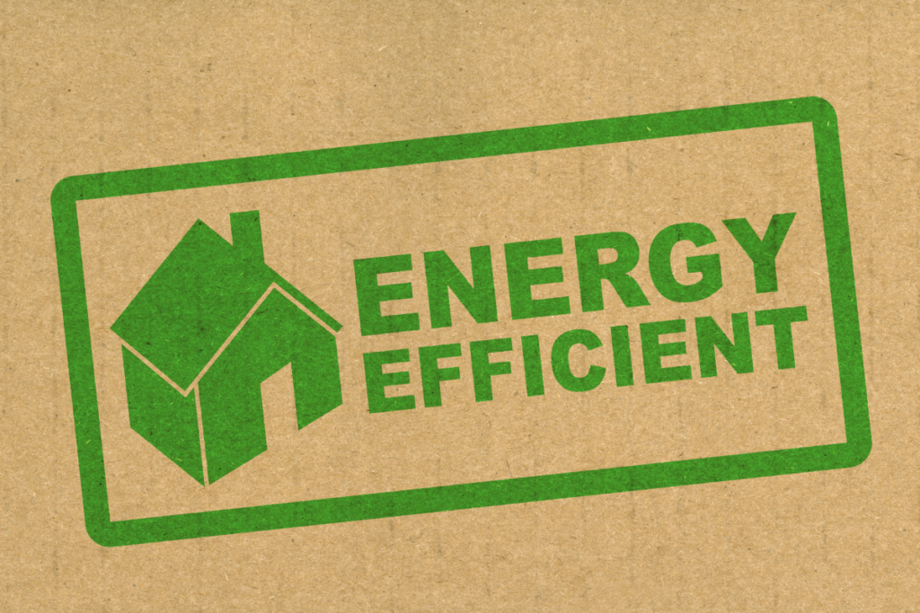 A green sign that says "energy efficient."