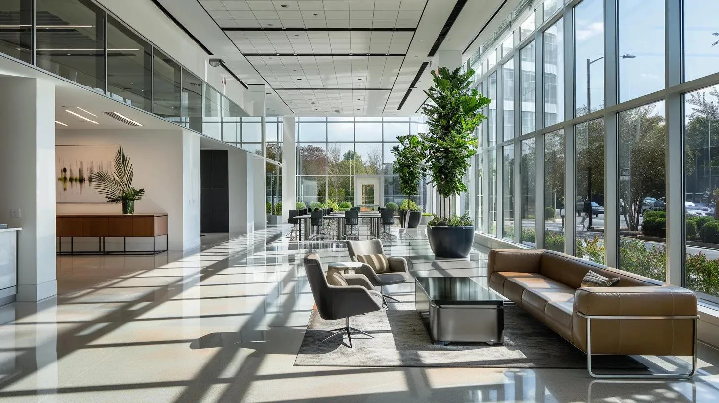The Role of Commercial HVAC Services in Keeping Businesses Comfortable in Atlanta 4 a modern office interior in atlanta showcases a sleek, energy-efficient hvac system integrated into the contemporary design, highlighting the enhanced comfort and productivity of employees in a bright, inviting workspace.