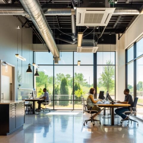 Commercial HVAC Efficiency: How It Influences Workplace Productivity 5 Modern office with efficient HVAC system promoting workplace productivity and comfort
