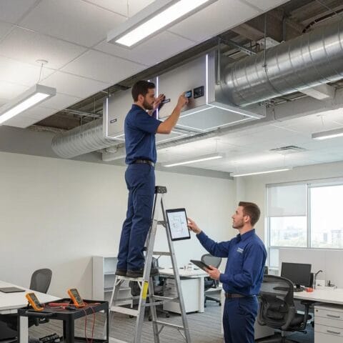 Modern commercial HVAC system installation in an office setting